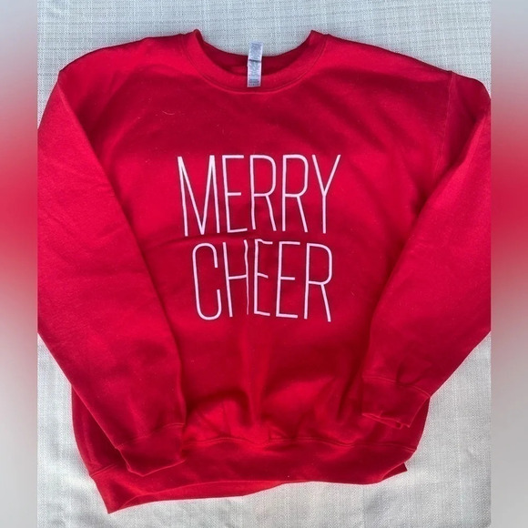 MERRY CHEER - Women's Screen Print on Gildan Crewneck Sweatshirt - Sz. L - Picture 1 of 2